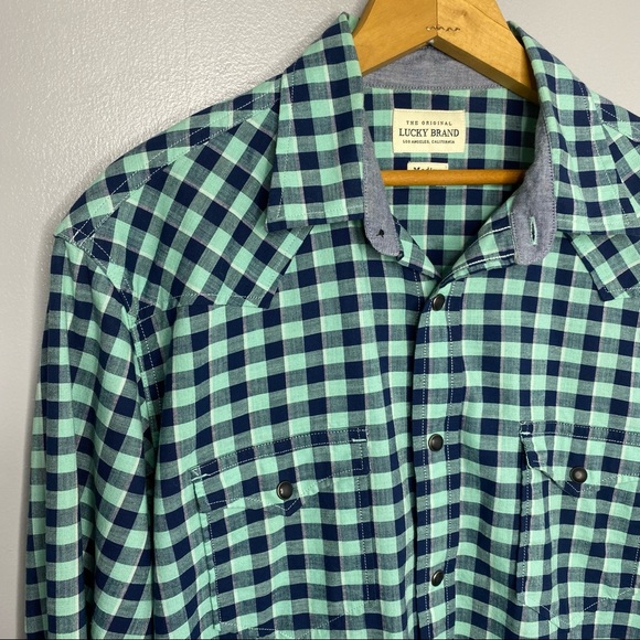 LUCKY BRAND Blue and Green Plaid Snap Down Shirt - Picture 2 of 4